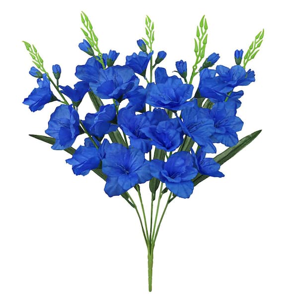 LIVING LUXURY 24 in. Royal Blue Artificial Gladiolus Flower Stem Bush Bouquet (Set of 2)