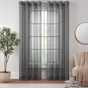 Emina Grey Solid Polyester 50 in. W x 84 in. L Sheer Grommet Curtain