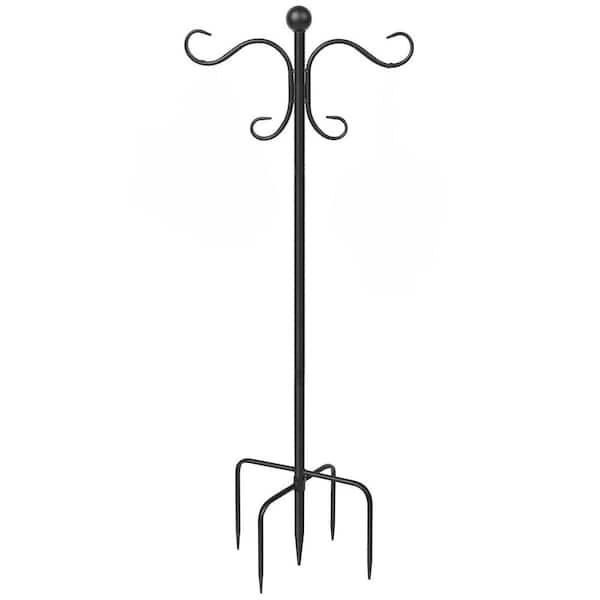 Double Shepherds Hooks 76 in. Black Steel Heavy Duty Garden Hook with 2 Hooks