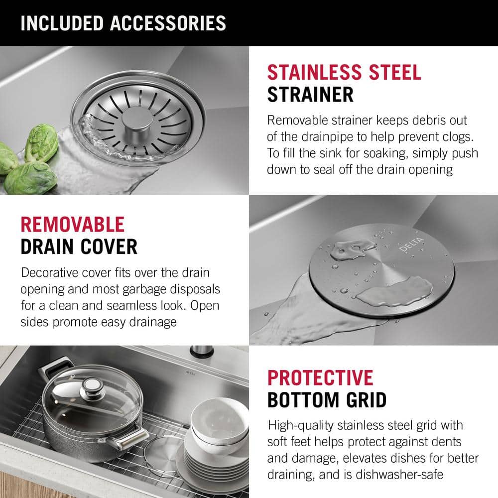 Delta 33-Inch Stainless Steel Double Bowl Workstation Sink