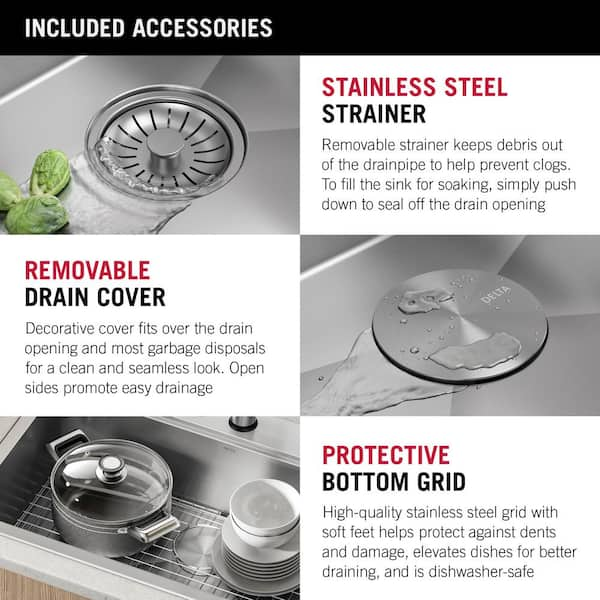 33” Workstation Kitchen Sink Drop-In Top Mount Stainless Steel Single Bowl  with WorkFlow™ Ledge and Accessories in Stainless Steel 95A932-33S-SS