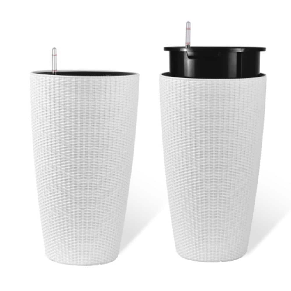 Cove Set of 2 22 in. Faux Rattan Outdoor Indoor Tall Planters with Self-Watering System White price history on PriceWatchPro