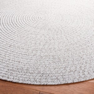 Braided Silver Gray 4 ft. x 4 ft. Solid Color Gradient Round Area Rug