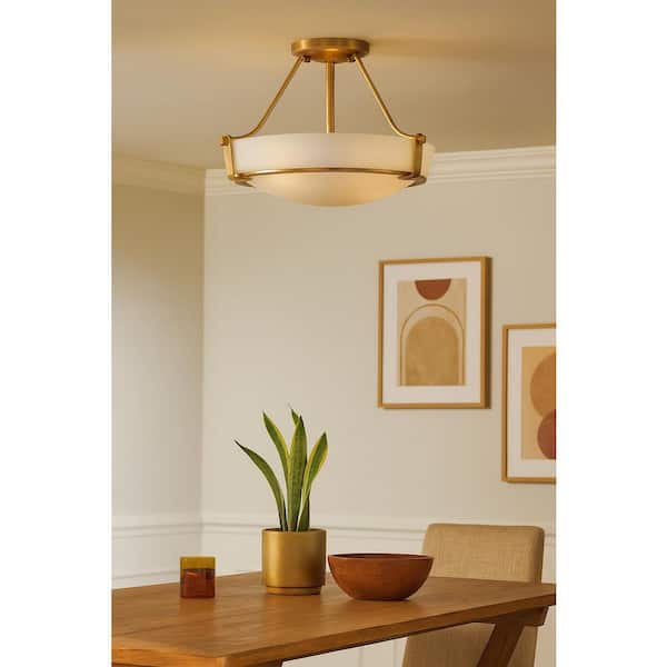 HINKLEY - Hathaway 16 In. 3-Light Heritage Brass Semi-Flush Mount
