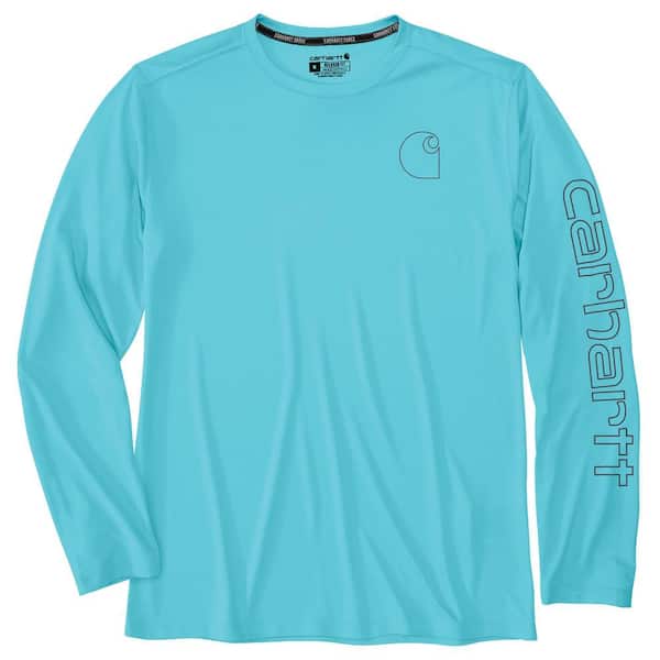 Carhartt Men's X-Large Gulf Blue Polyester Force Sun Defender Lightweight Long-Sleeve Logo Graphic T-Shirt