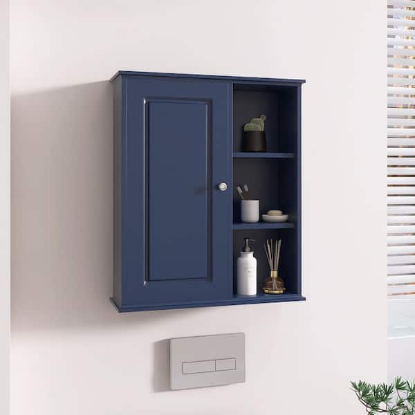 MEDUNJESS YJAY 24 in. W x 7 in. D x 27.5 in. H Bathroom Storage Wall Cabinet in Dark Blue