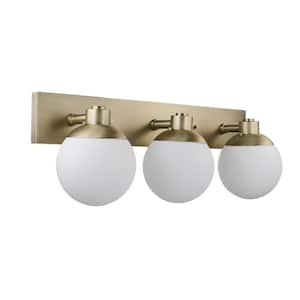 Portland 31.5 in. 3-Light Brass Vanity Light with Matte Opal White Glass Shades