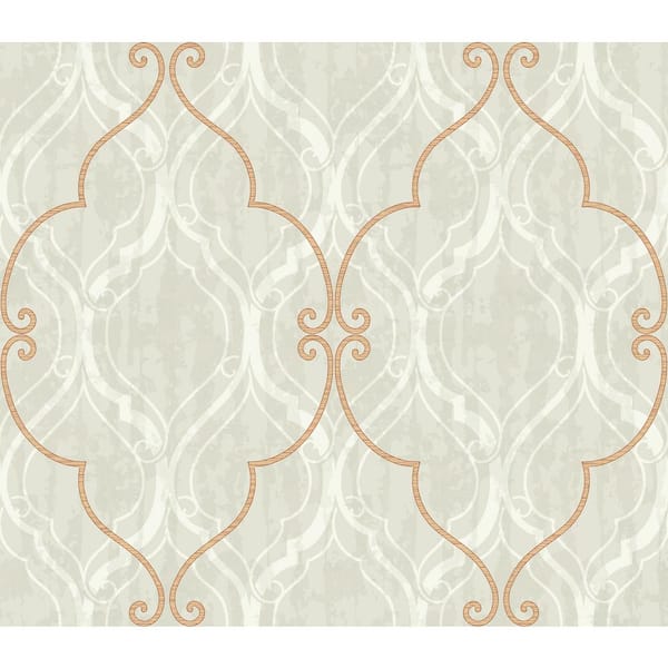 Seabrook Designs Corsica Metallic Gold, Orange, and Pearl Ogee Paper Strippable Roll (Covers 60.75 sq. ft.)