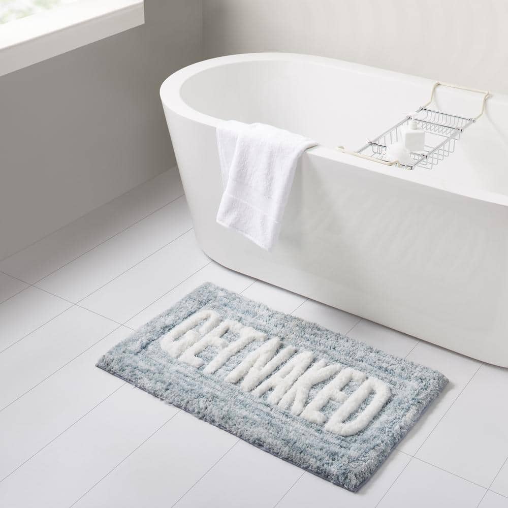 Teal Polyester Get Naked Typography Bath Rug, 24" x 60"