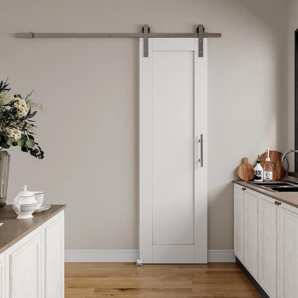 24 in. x 80 in. White 1-Panel Blank Solid Core Composite MDF Primed Sliding Barn Door with Hardware Kit Nickel Plated