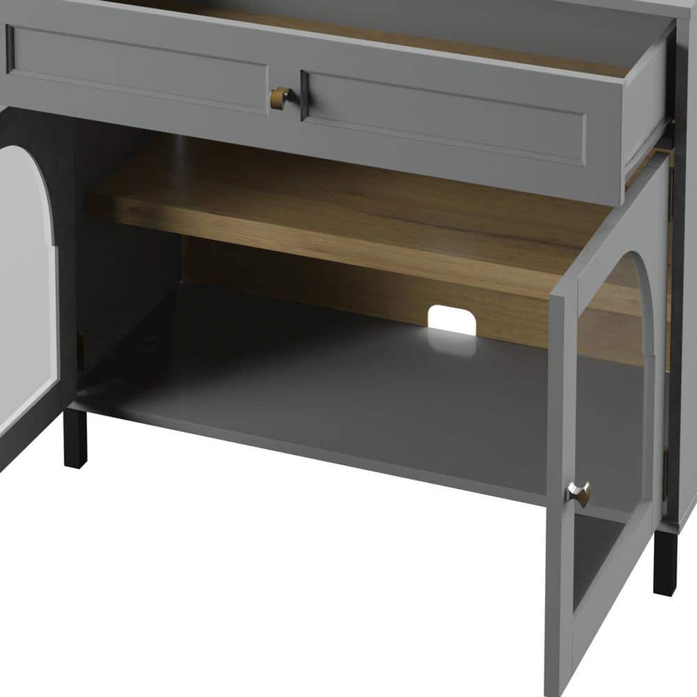 Pure Gray Glass Door Accent Cabinet with Adjustable Shelving