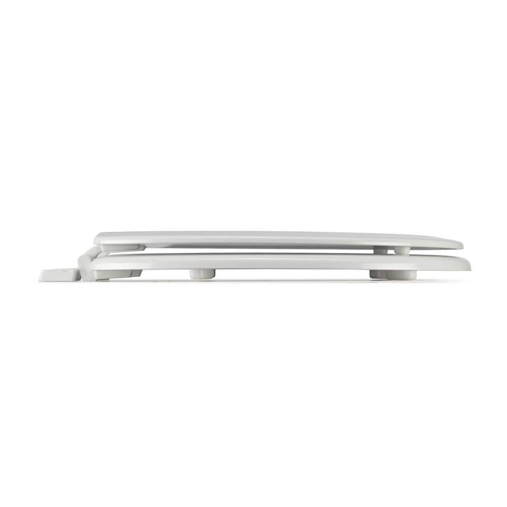 White Molded Wood Elongated Toilet Seat with Adhesive Hinges