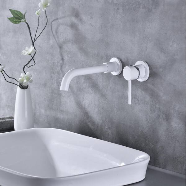 Unbranded Single Handle Wall Mounted Bathroom Faucet in White