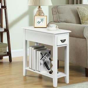 1-Drawer White 2 Tier Narrow Nightstand End Bedside Sofa Side Table With Drawer And Shelf