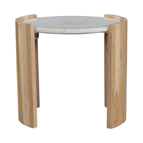 Crest 20 in. Oval White Banswara Marble Side Table with Solid Oak Base