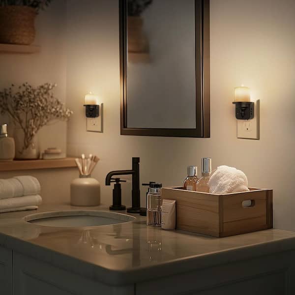 6-Pack 1 Watt Black Plug-in Light Sensor Candle Night Light with Dimmable 3000K Warm Glow and Sliding Dimmer Switch