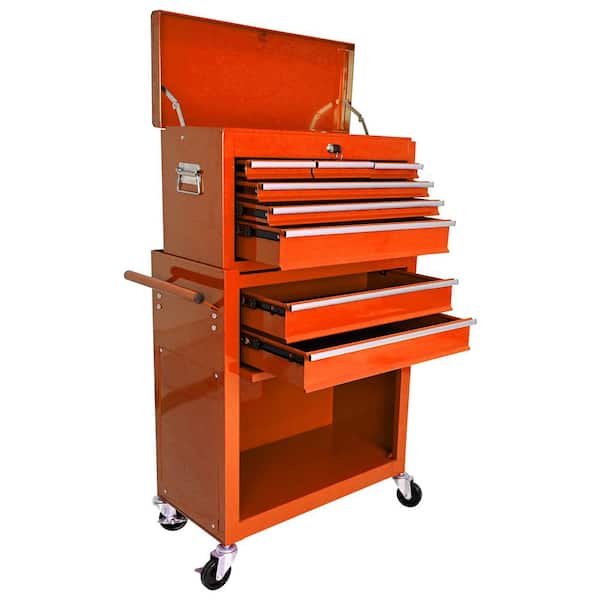 24.2 in. High Capacity Rolling Tool Chest with Wheels and Drawers, 8-Drawer Tool Cart Storage Cabinet--ORANGE