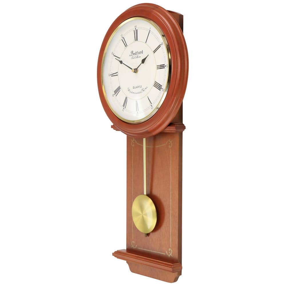 Olivia 24.5" Cherry Wood Round Pendulum Wall Clock