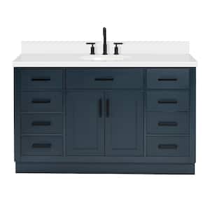 Hepburn 55 in. W x 22 in. D x 36 in. H Bath Vanity in Midnight Blue with Pure Quartz Vanity Top with White Basin