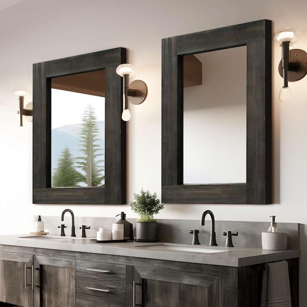 24 in. W x 36 in. H Rectangle Wall Mirror Dark Brown Wooden Framed Bathroom Vanity Mirror (Set of 2)
