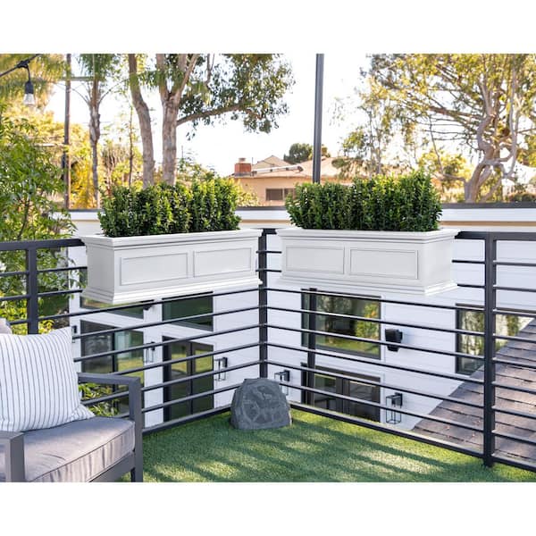 Brixton Series 36 in. White Plastic Window Box Railing Planter (2-Pack)