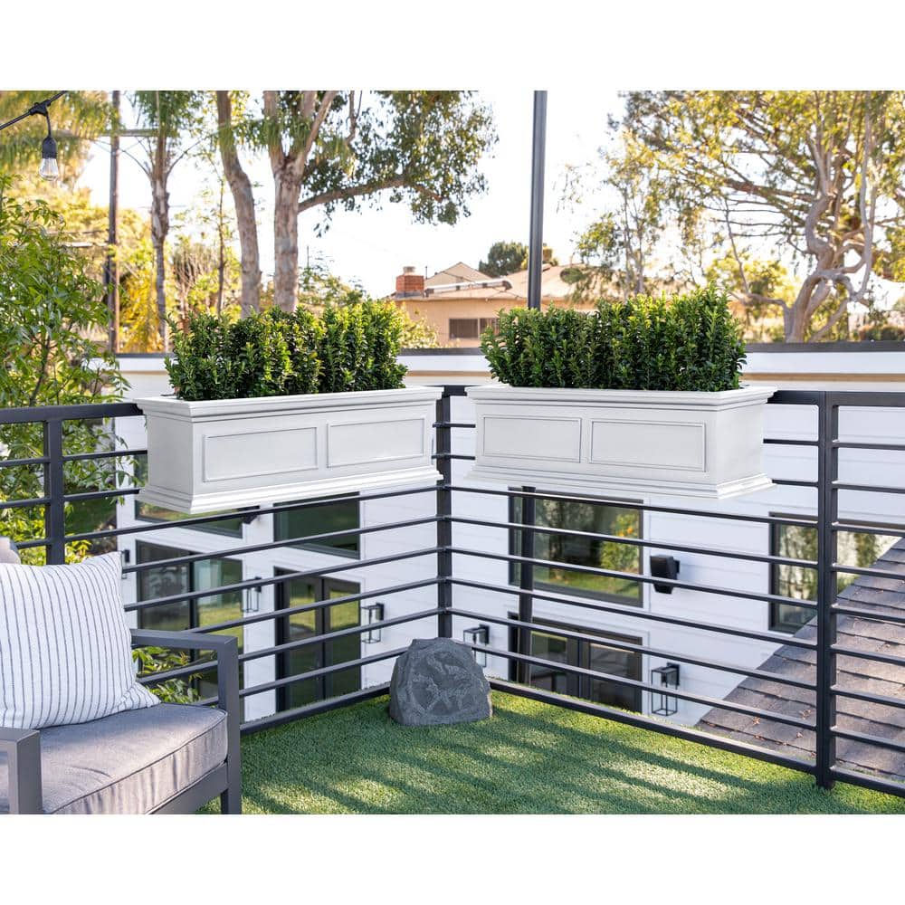 White 36" Recycled Plastic Railing Window Box Planter