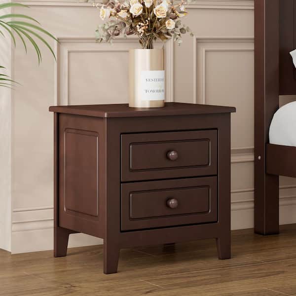 Harper & Bright Designs Mid-Century Dark Walnut 2-Drawer Nightstand (19.3 in. W x 15.6 in. D x 19.7 in. H)