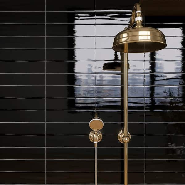 Kezma Black 2.95 in. X 11.81 in. Polished Ceramic Subway Wall Tile (6.35 sq. ft./Case)