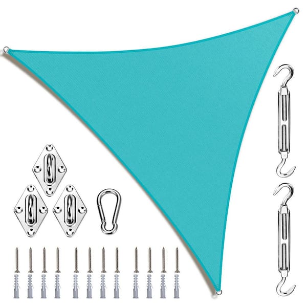 10 ft. x 10 ft. x 10 ft. Triangle Sun Shade Sail with Hardware Kit-Turquoise