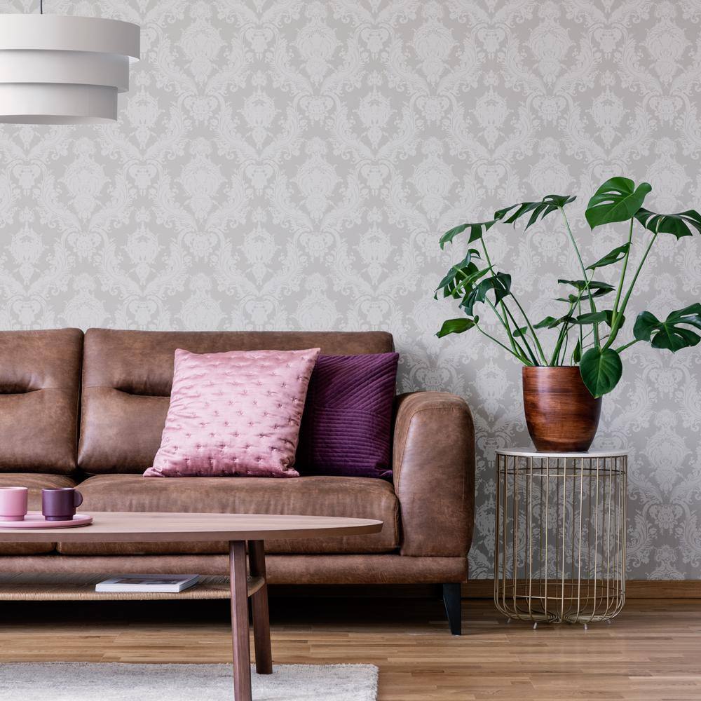 Platinum Damask Textured Peel and Stick Wallpaper Roll