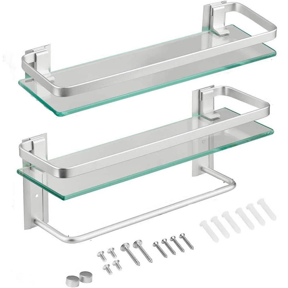 4.88 in. W x 8.7 in. H x 15.74 in. D Rectangular Glass Bath Shower Shelf in