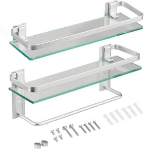 4.88 in. W x 8.7 in. H x 15.74 in. D Rectangular Glass Bath Shower Shelf in Sliver, 1 of Them with Towel Holder 4-Piece