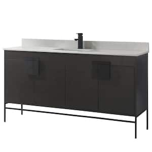 60 in. W x 20.47 in. D x 33.5 in. H Bath Vanity in Black Oak Straight Grain with Phoenix Stone Vanity Top in White