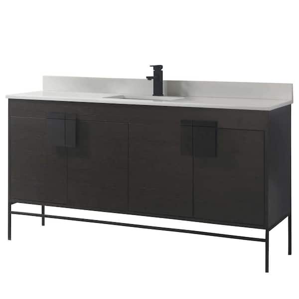 FINE FIXTURES 60 in. W x 20.47 in. D x 33.5 in. H Bath Vanity in Black Oak Straight Grain with Phoenix Stone Vanity Top in White