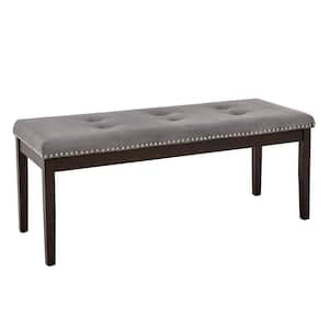 Grey Velvet Tufted Nailhead Dining Bench 49 in.