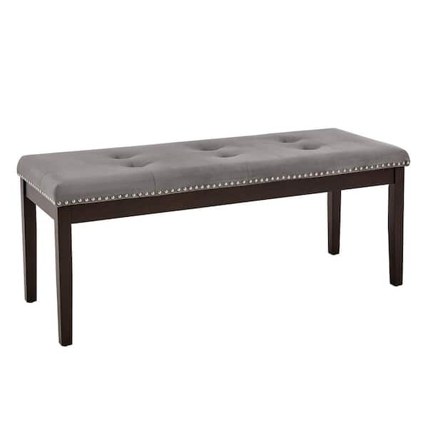 HomeSullivan Grey Velvet Tufted Nailhead Dining Bench 49 in.
