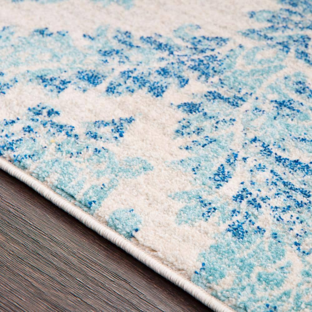 Blue and Beige Rectangular Synthetic Area Rug, 5' x 7'