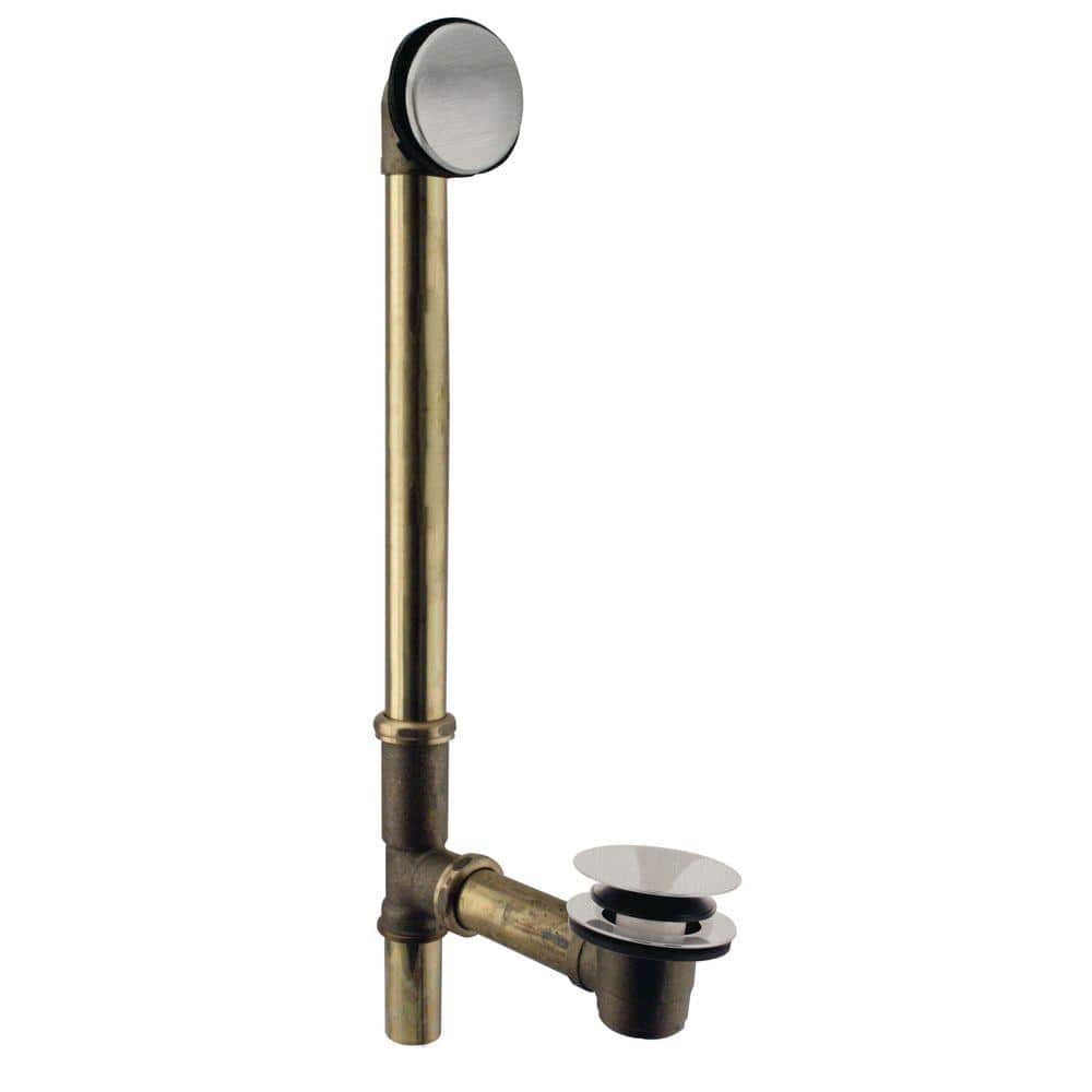 Westbrass Illusionary 17-Gauge Brass, 22-1/2 in. Bath Waste and Overflow with Full Cover Tip-Toe Drain in Satin Nickel