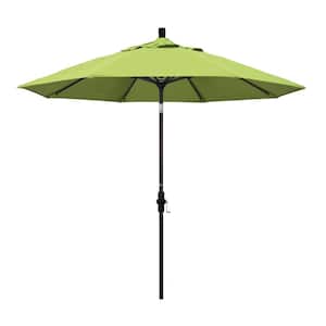 9 ft. Bronze Aluminum Market Collar Tilt Crank Lift Patio Umbrella in Parrot Sunbrella