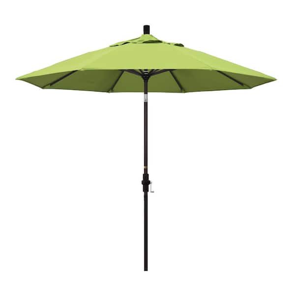 California Umbrella 9 ft. Bronze Aluminum Market Collar Tilt Crank Lift Patio Umbrella in Parrot Sunbrella