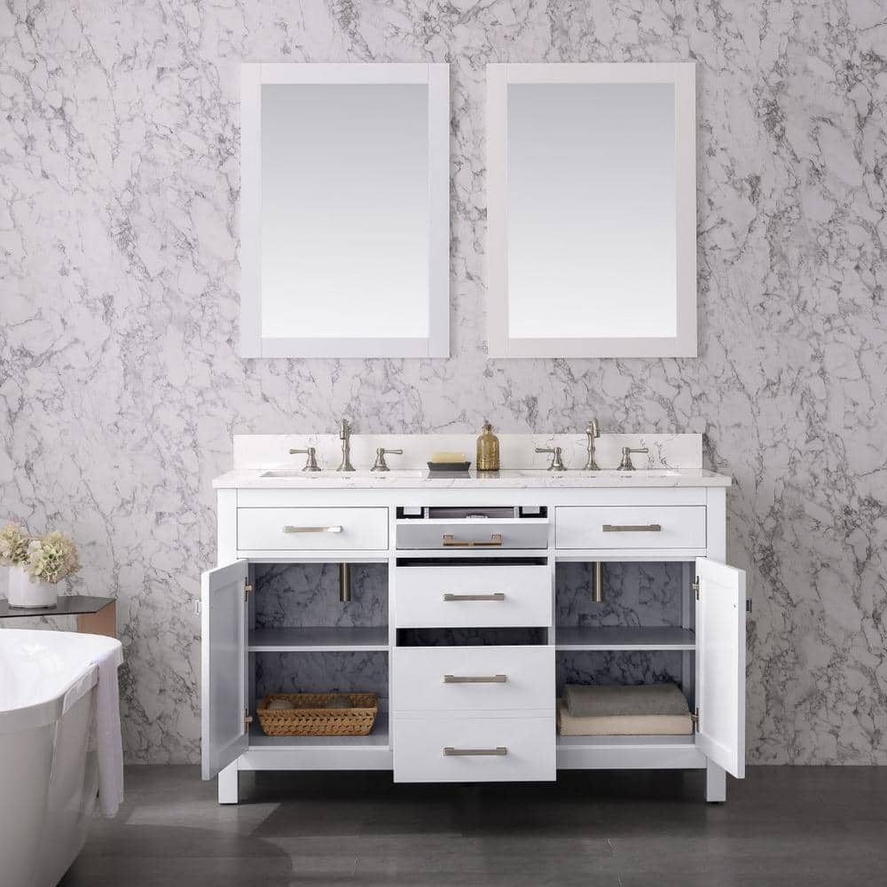 Jasper 54" White Double Freestanding Vanity with Carrara Top