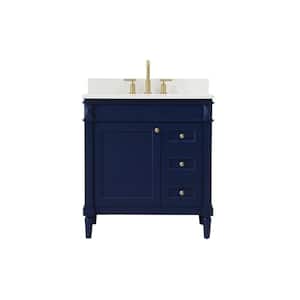 Simply Living 32 in. W x 21 in. D x 35 in. H Bath Vanity in Blue with Ivory White Engineered Marble Top