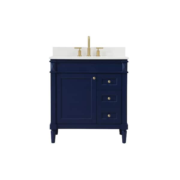 Unbranded Simply Living 32 in. W x 21 in. D x 35 in. H Bath Vanity in Blue with Ivory White Engineered Marble Top