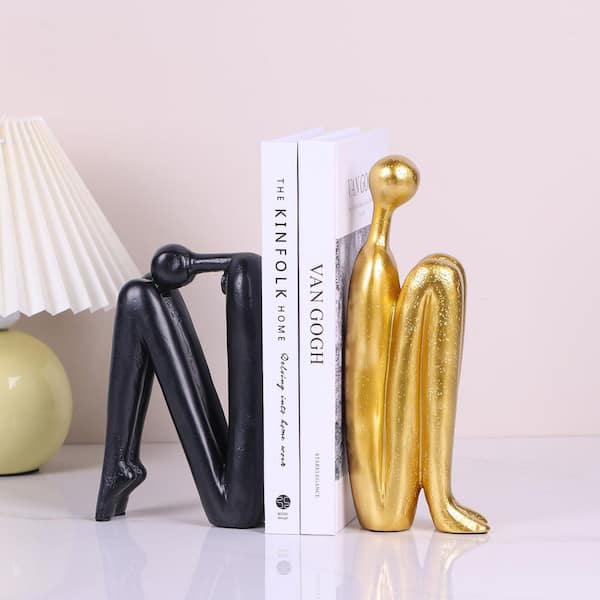 Thinker Statue Decorative Bookends Set, Heavy Duty Resin Book Holders, Set of 2