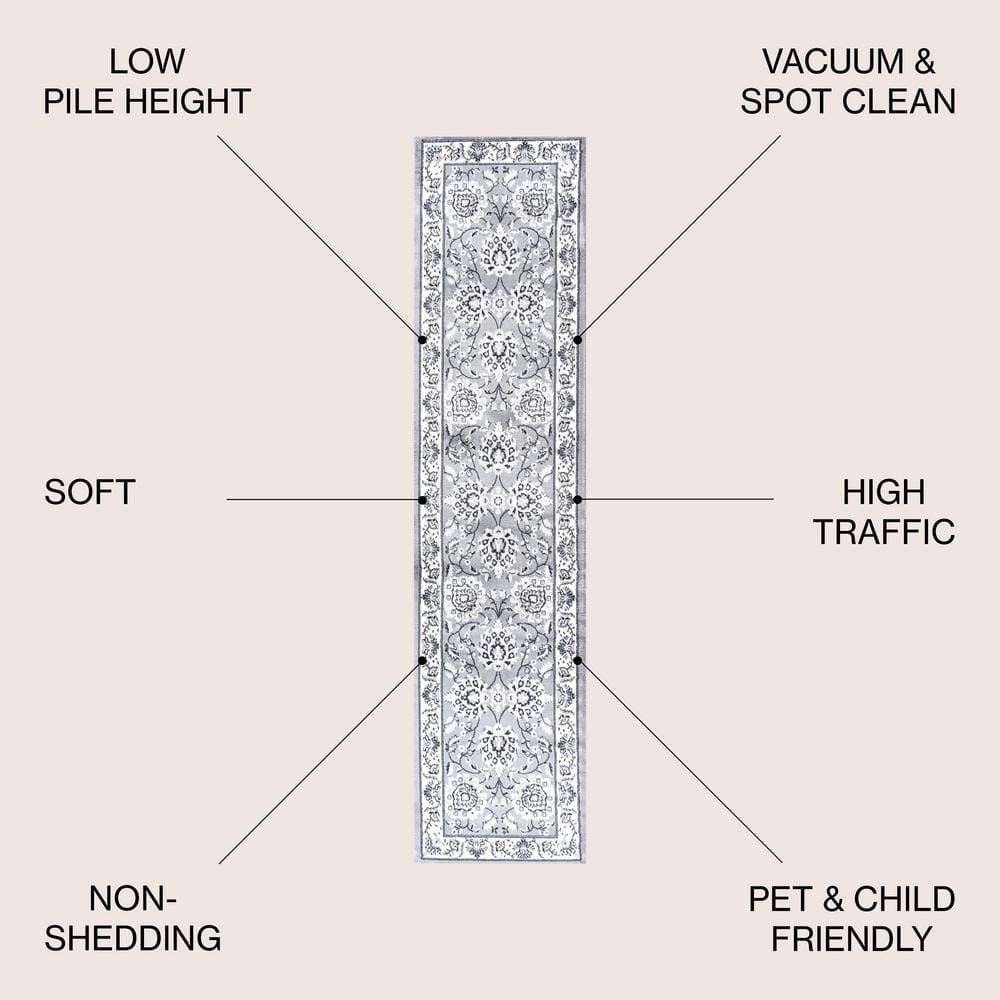 Cherie French Cottage Gray/Cream Synthetic Runner Rug