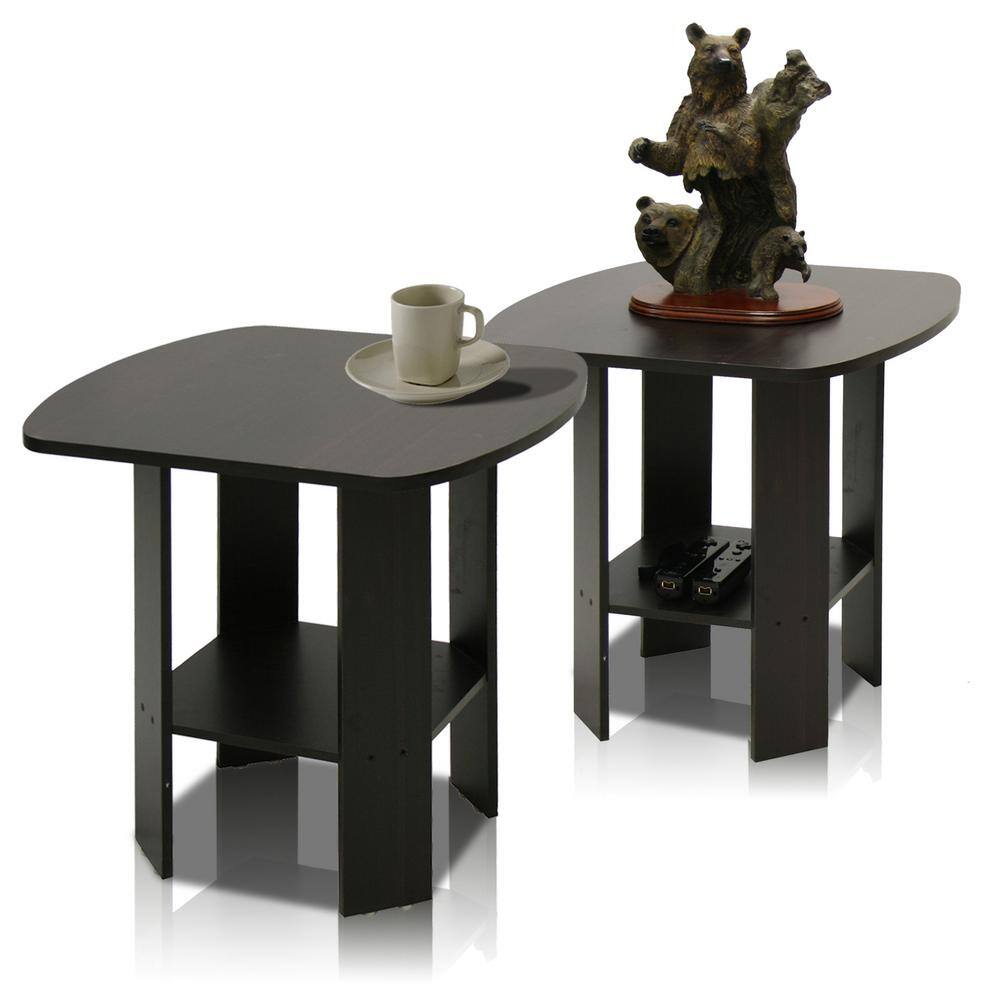 Espresso Wood End Table Set with Storage, 20"