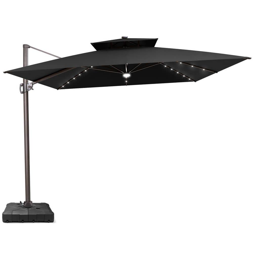 11 ft. x 11 ft. LED Square Swivel Double Top Cantilever Tilt Patio Umbrella in Black with 220 lbs. HDPE Base price history on PriceWatchPro