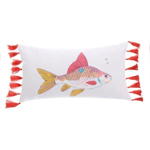 Barrier Reef Multicolor Coastal Fish Printscreen with Side Tassels 12 in x 24 in. Throw Pillow