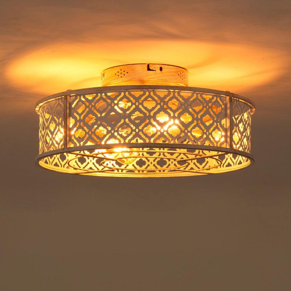 20 in. Smart Retro White Metal Flush Mount Fandelier Flower Caged Ceiling Fan with Remote Included and No Bulb Included price history on PriceWatchPro