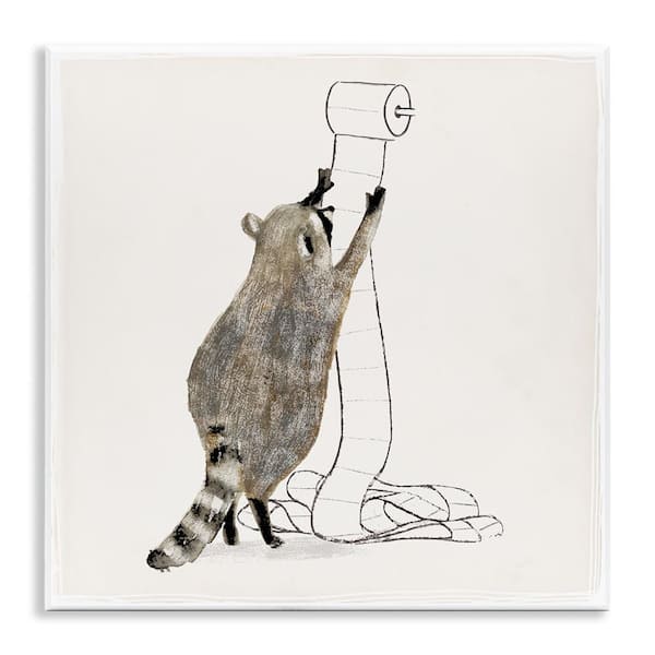 Raccoon Toilet Paper Hoarder by Victoria Barnes Unframed Graphic Art Print Animal 12 in. x 12 in.